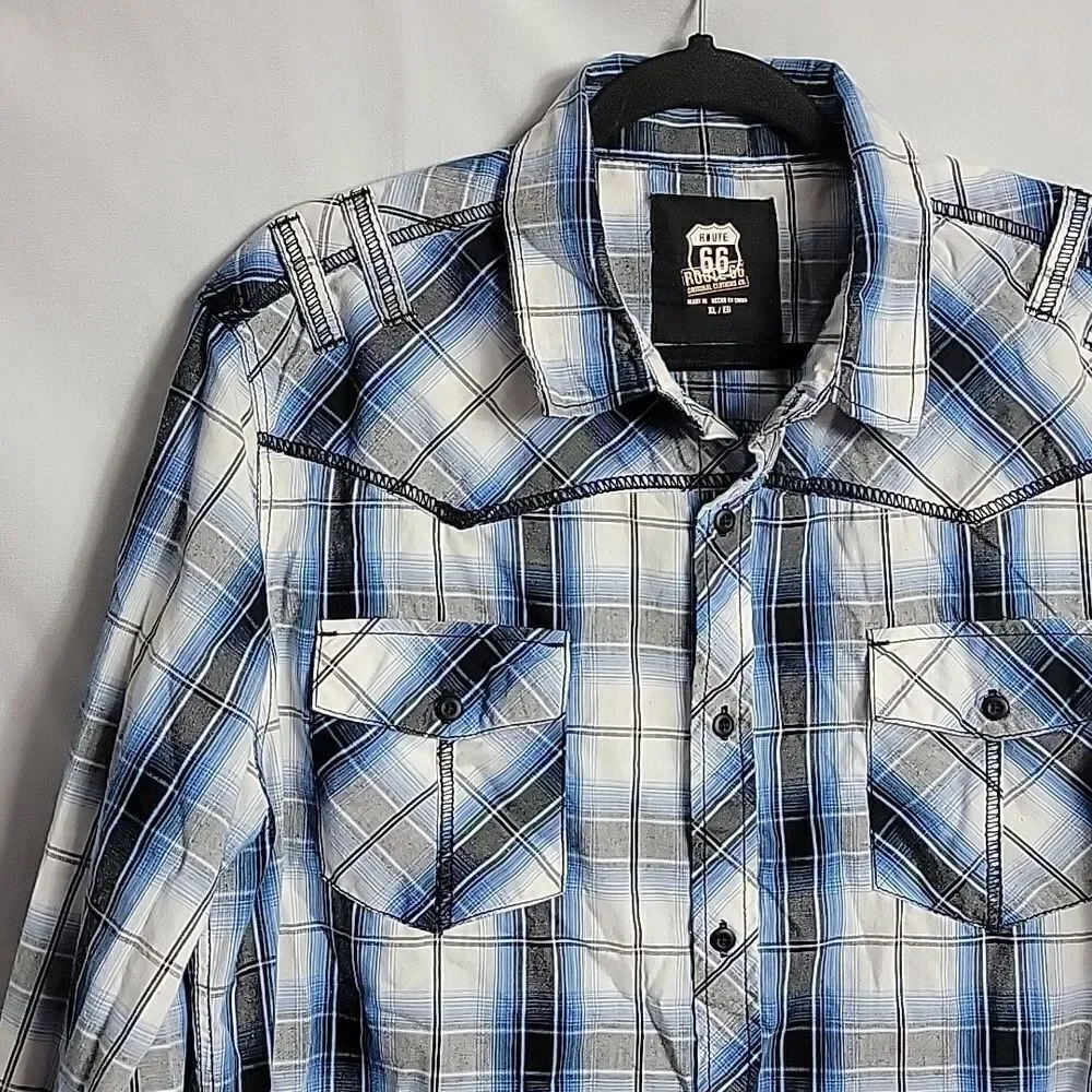 🖤5/$20🖤 ROUTE 66.. plaid button down shirt..